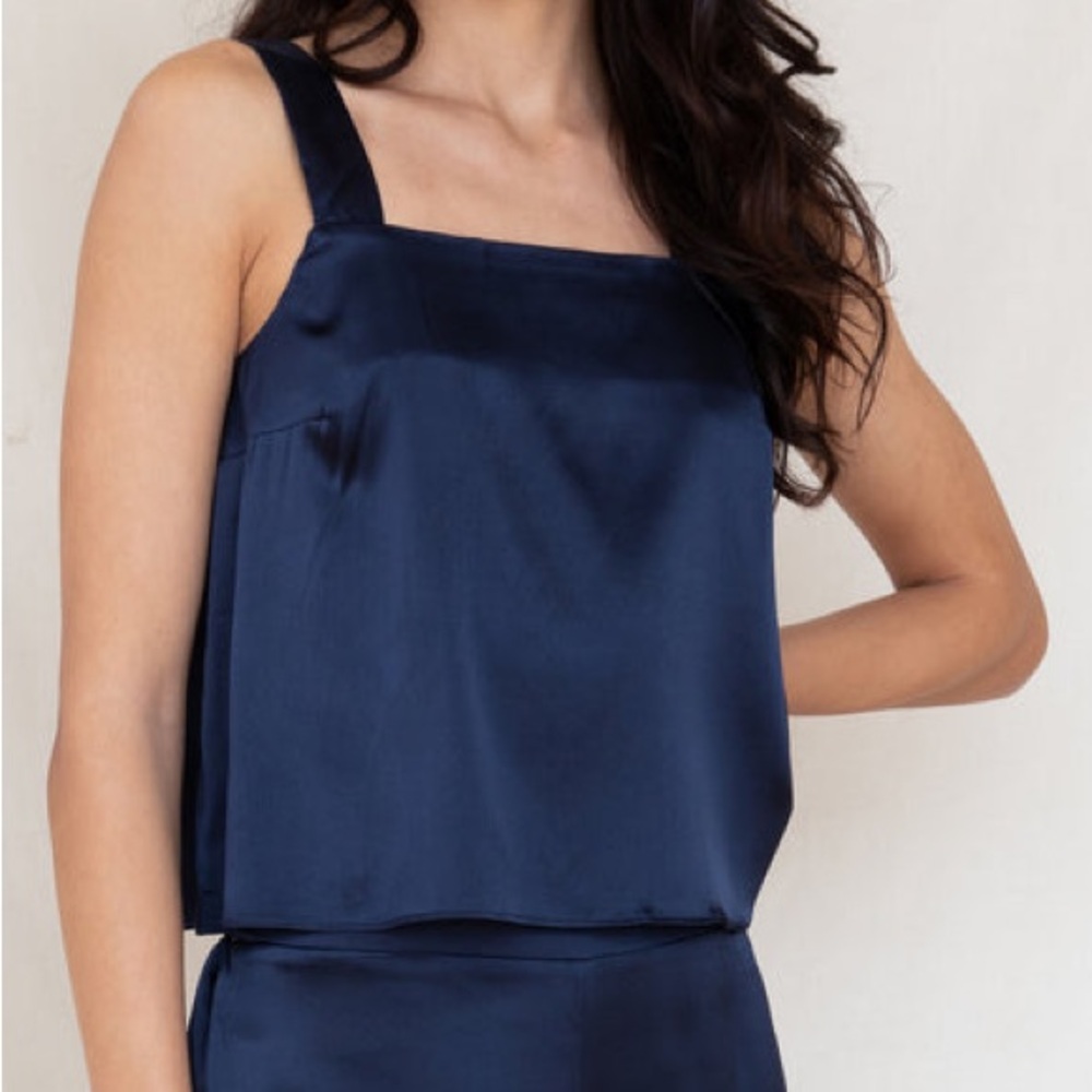 NWT LUALA Mulberry Silk Camisole/Pajama Top Size L in Deep Sea